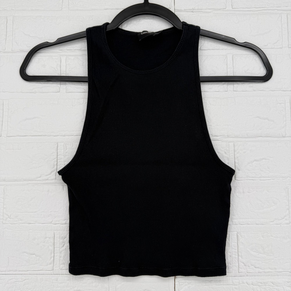 ASOS Ribbed Tank Top Women Size 8 Black High Neck Racerback Cropped Basic